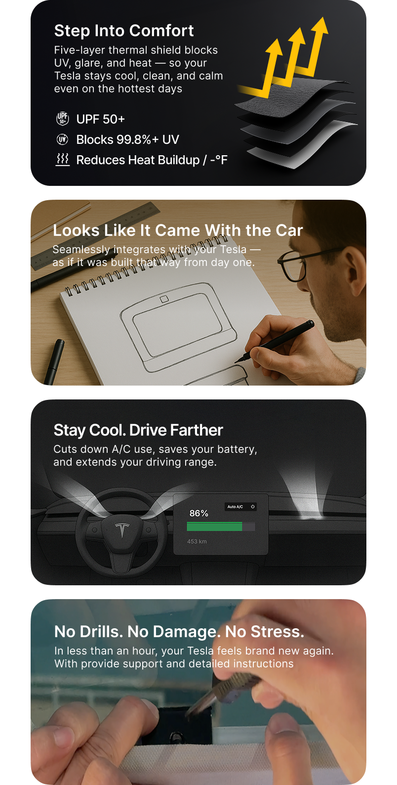 Enovix-Electric-Sunshade-4-in-1-Features-UPF-50-Plus-99-Percent-UV-Block-OEM-Style-Seamless-Integration-AC-Efficiency-Energy-Saving-Non-destructive-No-Drilling-Installation-AVSS-Safety